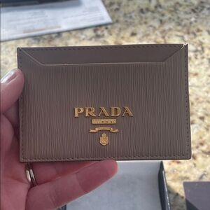 Prada Taupe Leather Card Holder